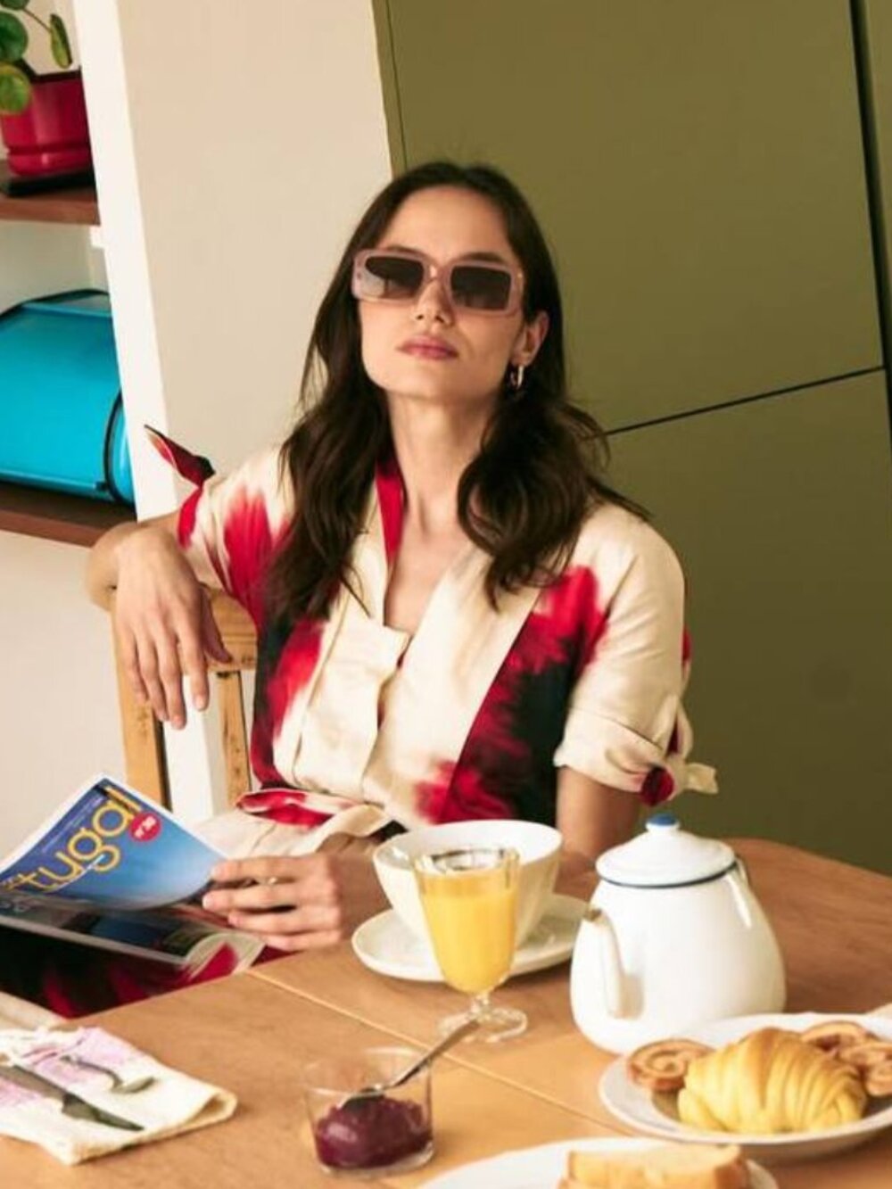 Saint Laurent SL534 SUNRISE 014 Rectangle Sunglasses - Shiny Orange/Brown - Picture 2 of 11